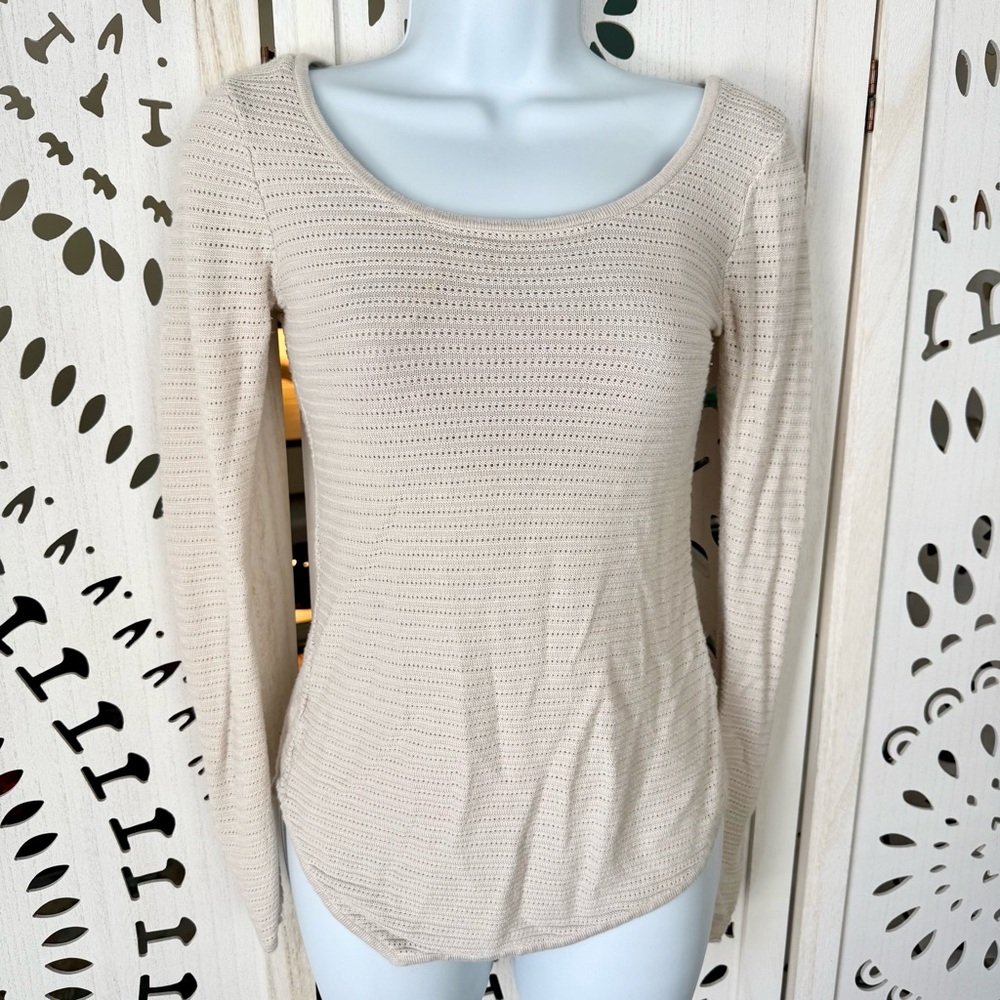 Express Cream Sheer Knit Long Sleeve Top | Asymmetrical Hem | Size Small